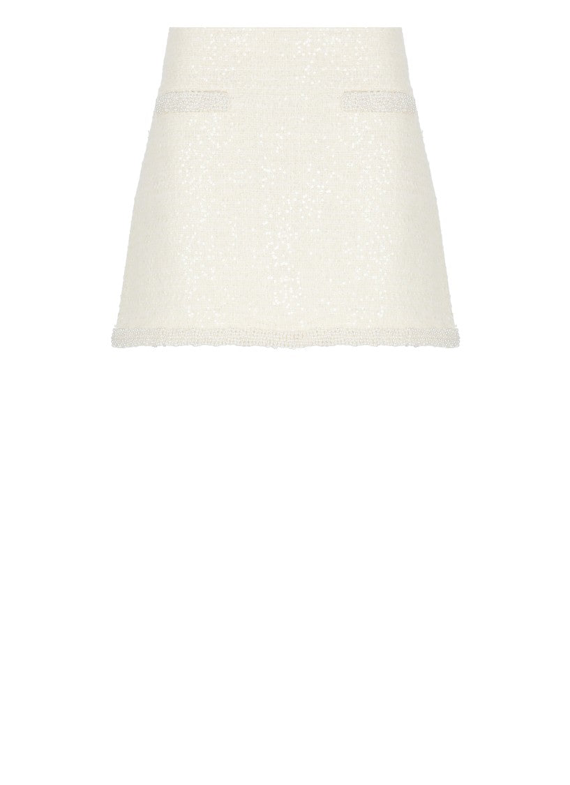 Self-Portrait Ivory Boucle Pearl Skirt