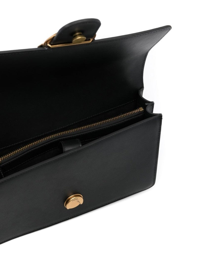 Pinko Structured Black Shoulder Bag With Distinctive Gold-Tone Clasp