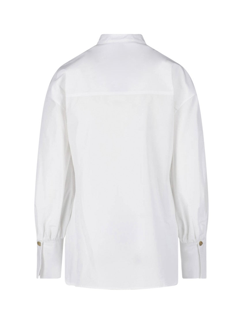 Balmain Mandarin Collar White Long-Sleeved Shirt With Gold-Tone Buttons
