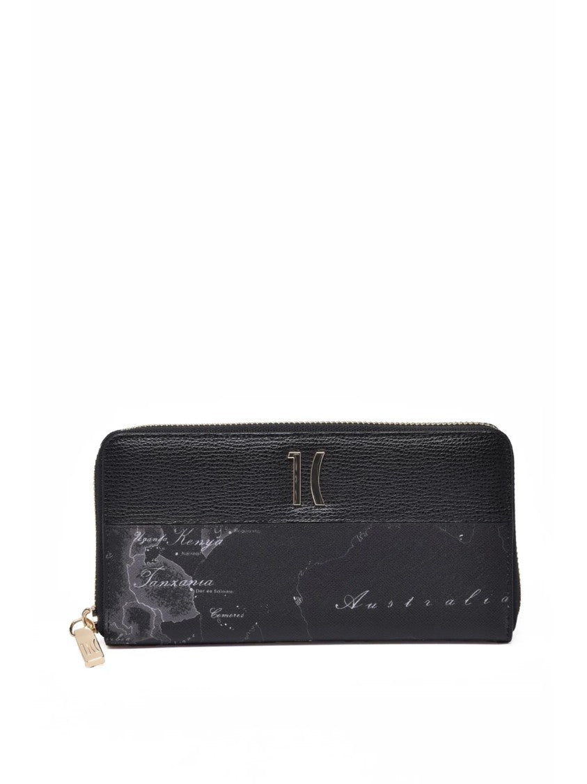 Alviero Martini 1 Classe Black Leather Map-Print Wallet