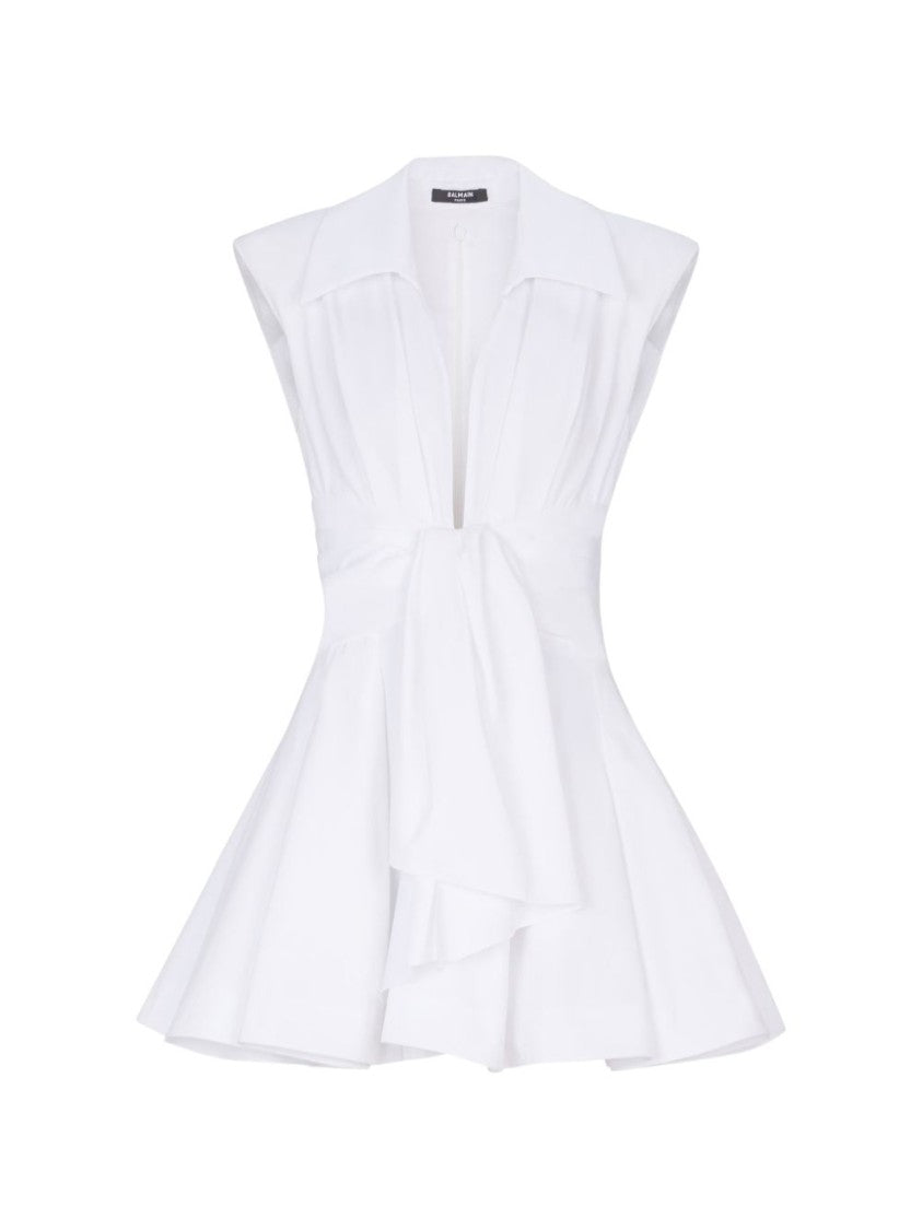 Balmain White Pointed Collar A-Line Mini Dress