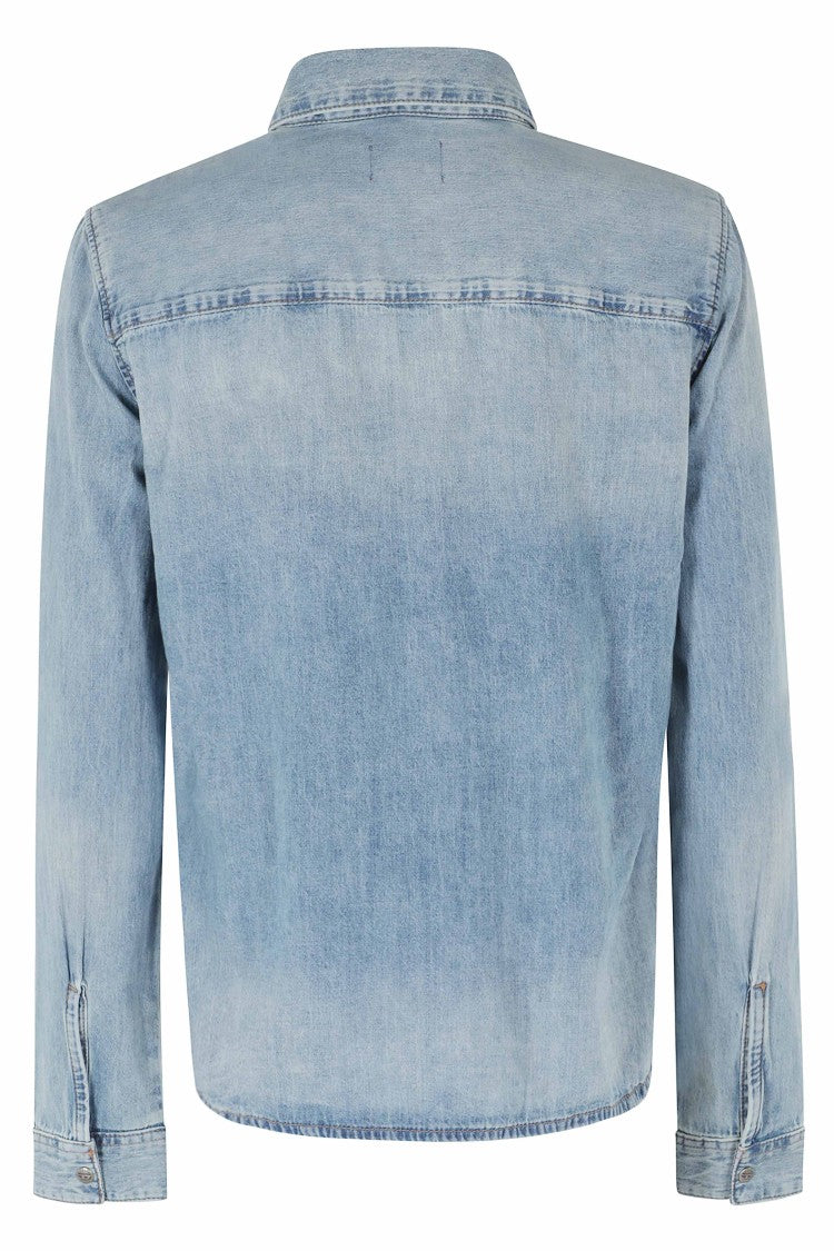 Diesel Blue Denim De Eazy Embroidered Logo Snap Buttons Denim Shirt