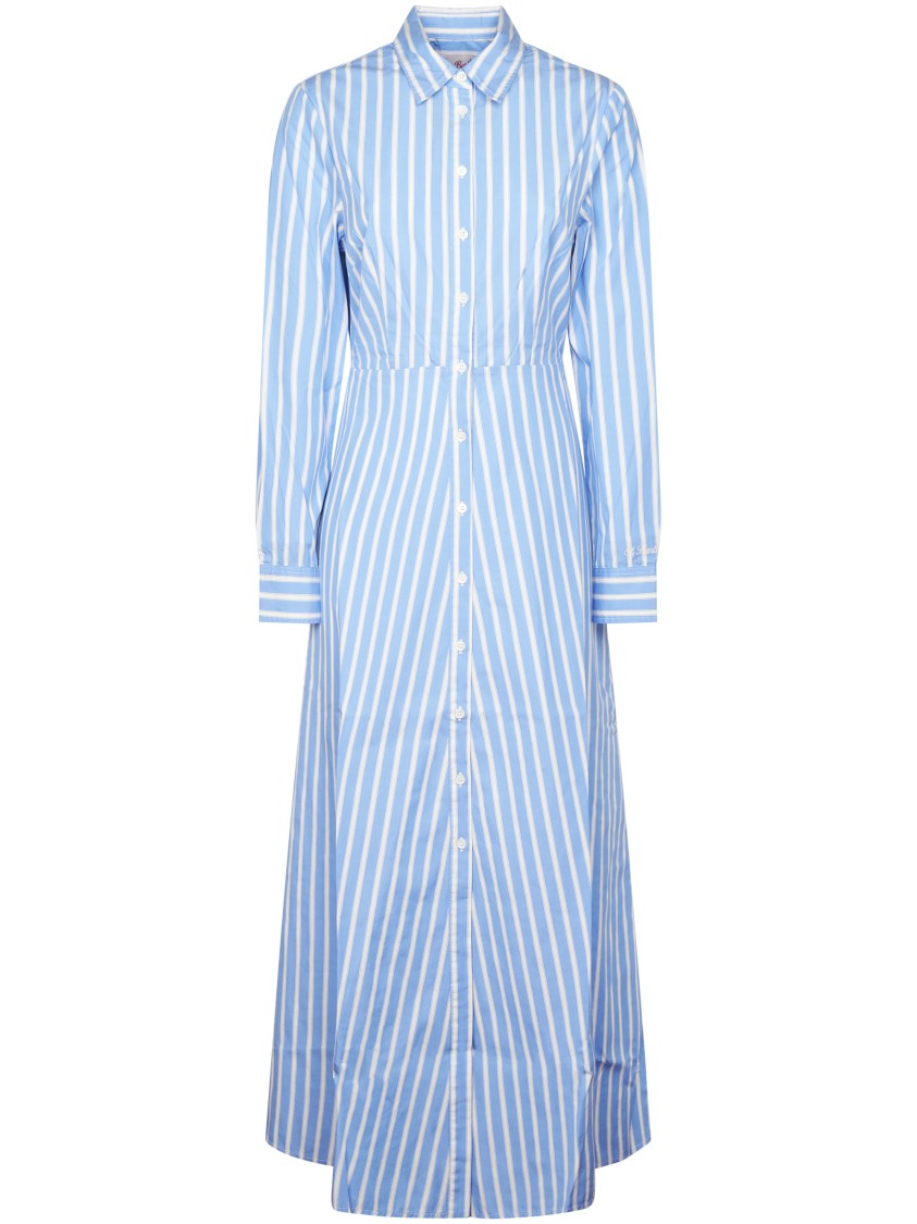 Mc2 Saint Barth Vertical Stripe Long Dress With Classic Collar