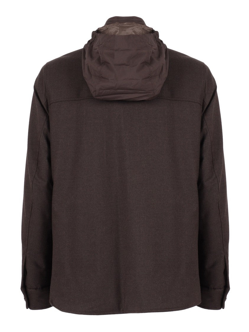 Moorer Classic Brown Button-Up Jacket With Structured Collar