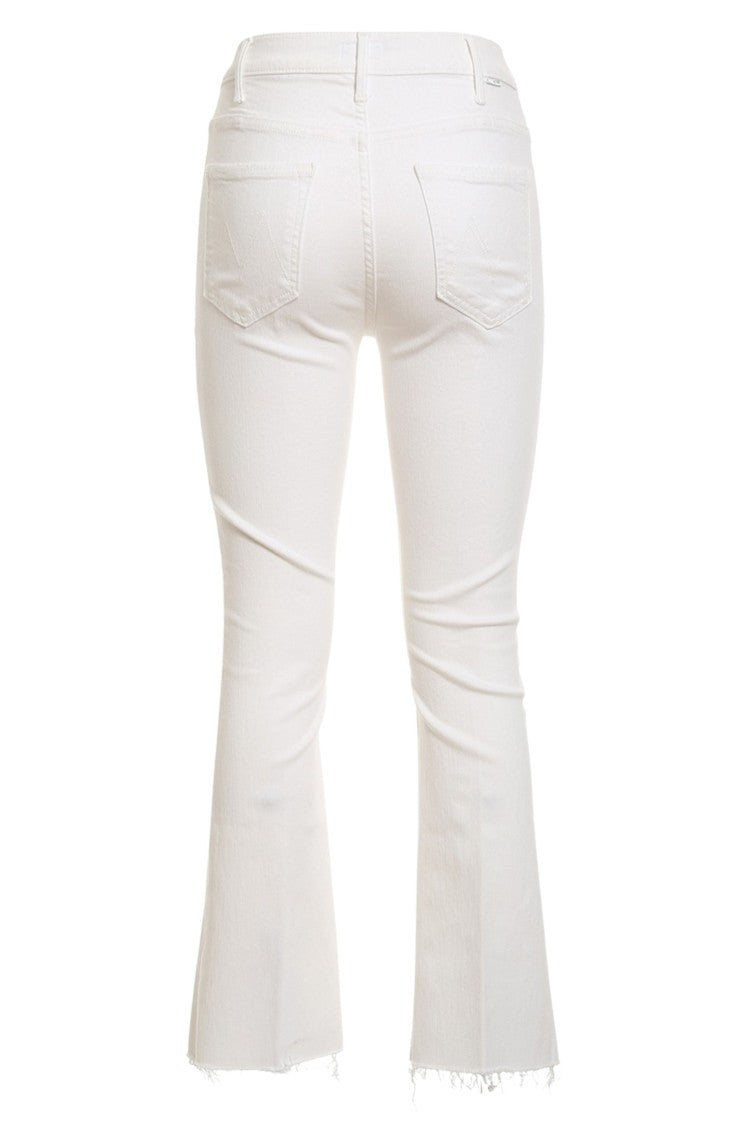 Mother White The Hustler Ankle Fray Five-Pocket Cotton-Blend Jeans
