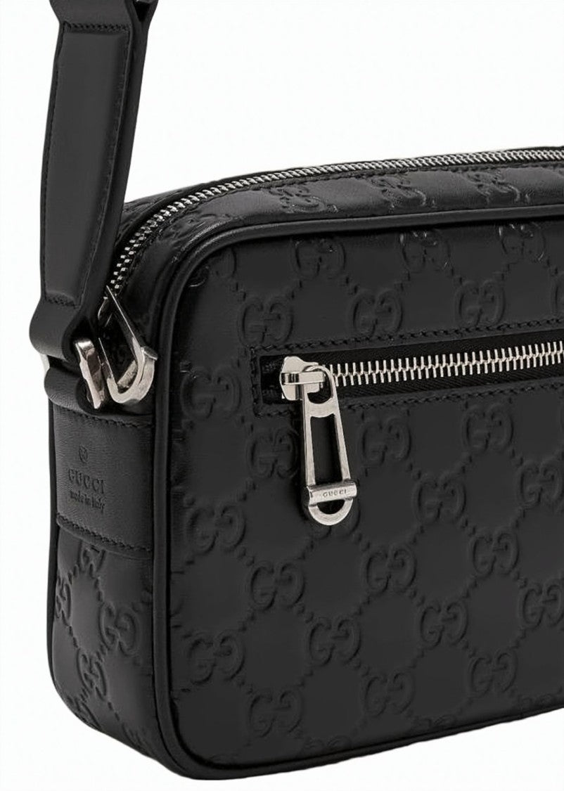 Gucci Embossed Leather Crossbody Bag With Gg Emblem