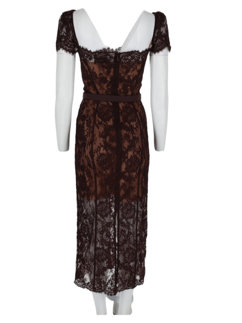 Self-Portrait Intricate Lace Midi Dress With Fitted Silhouette And Sweetheart Neckline