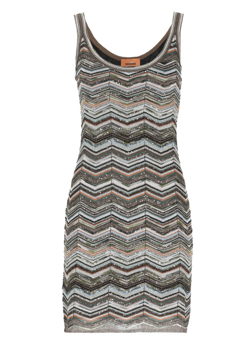 Missoni Multicolor Chevron Mini Dress With Lurex And Sequins