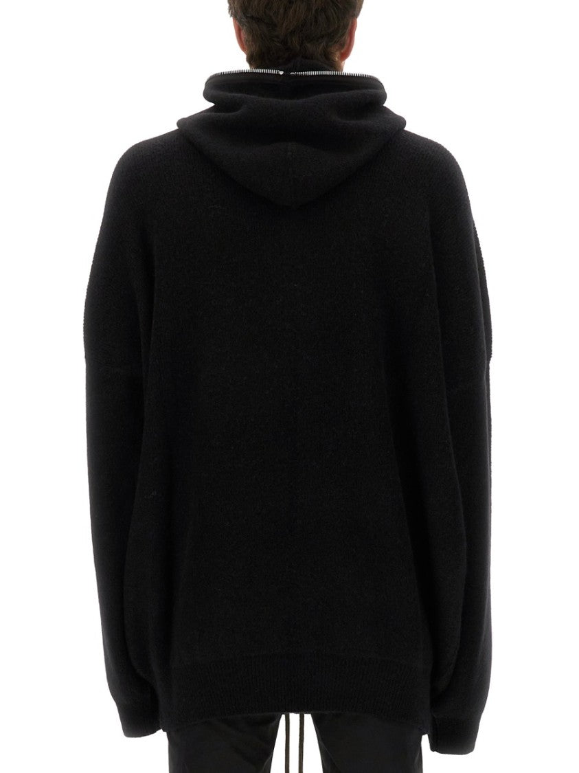 Rick Owens Oversized Black Knit Sweatshirt With Full Zip