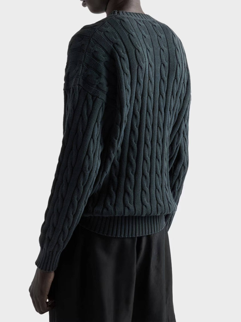 Prada Cable-Knit Sweater With Classic Crew Neckline And Braided Textures