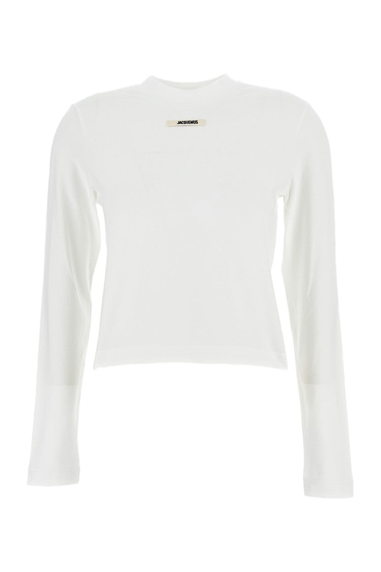 Jacquemus Cropped Long-Sleeve T-Shirt With Ribbed Neckline And Grosgrain Logo