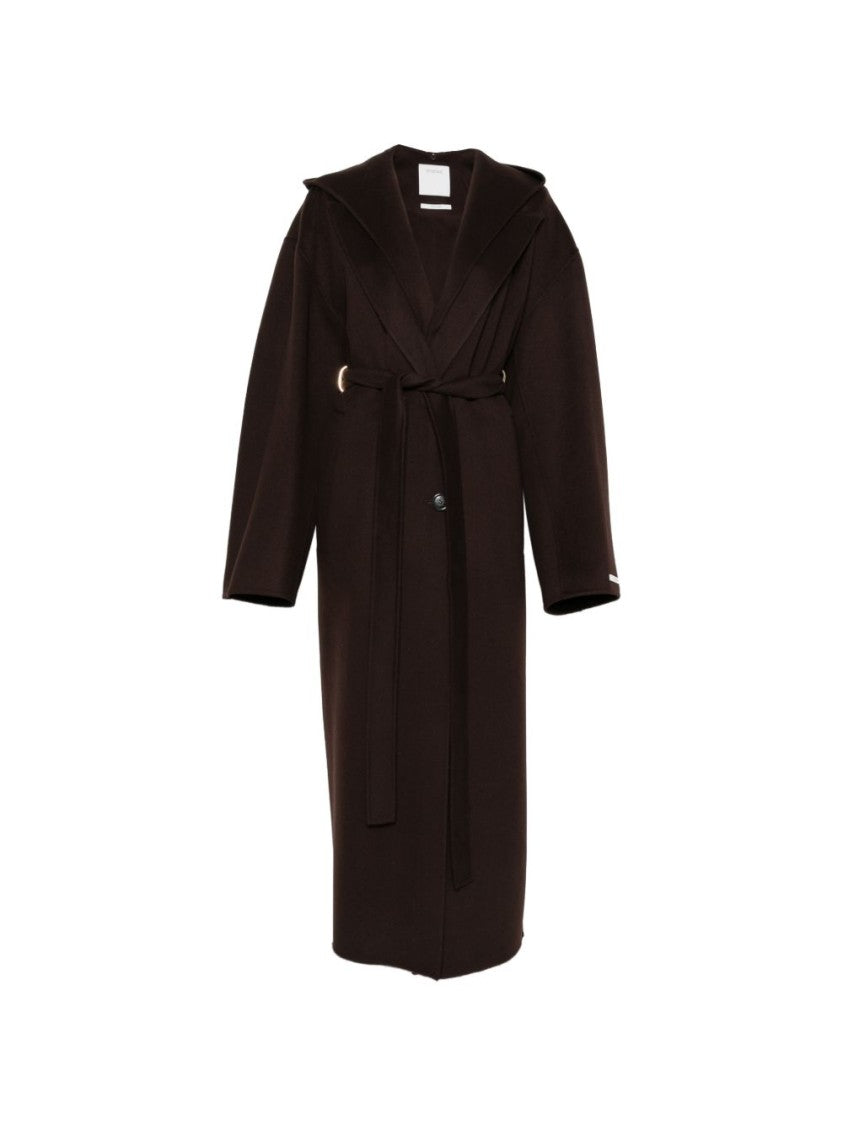 Sportmax Brown Belted Oversized Hooded Long Coat