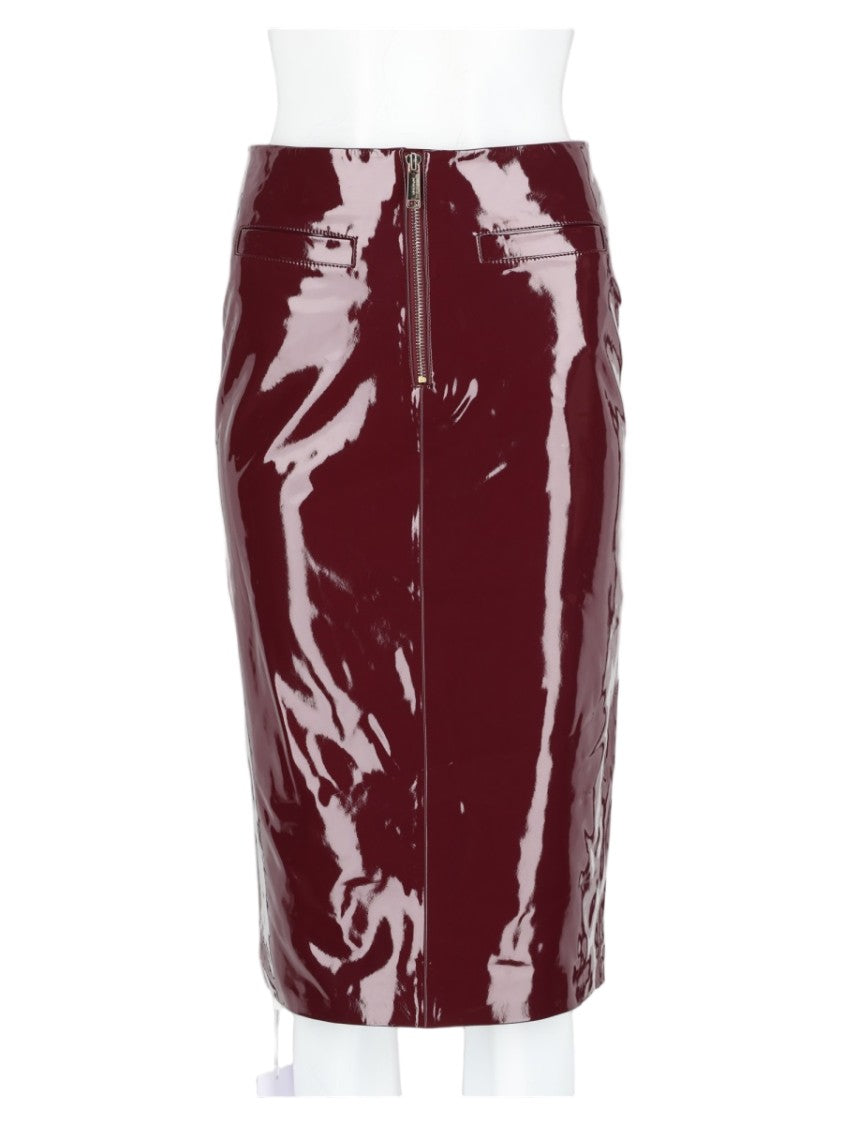 Self-Portrait Burgundy Patent Glossy Viscose-Blend Pencil Skirt