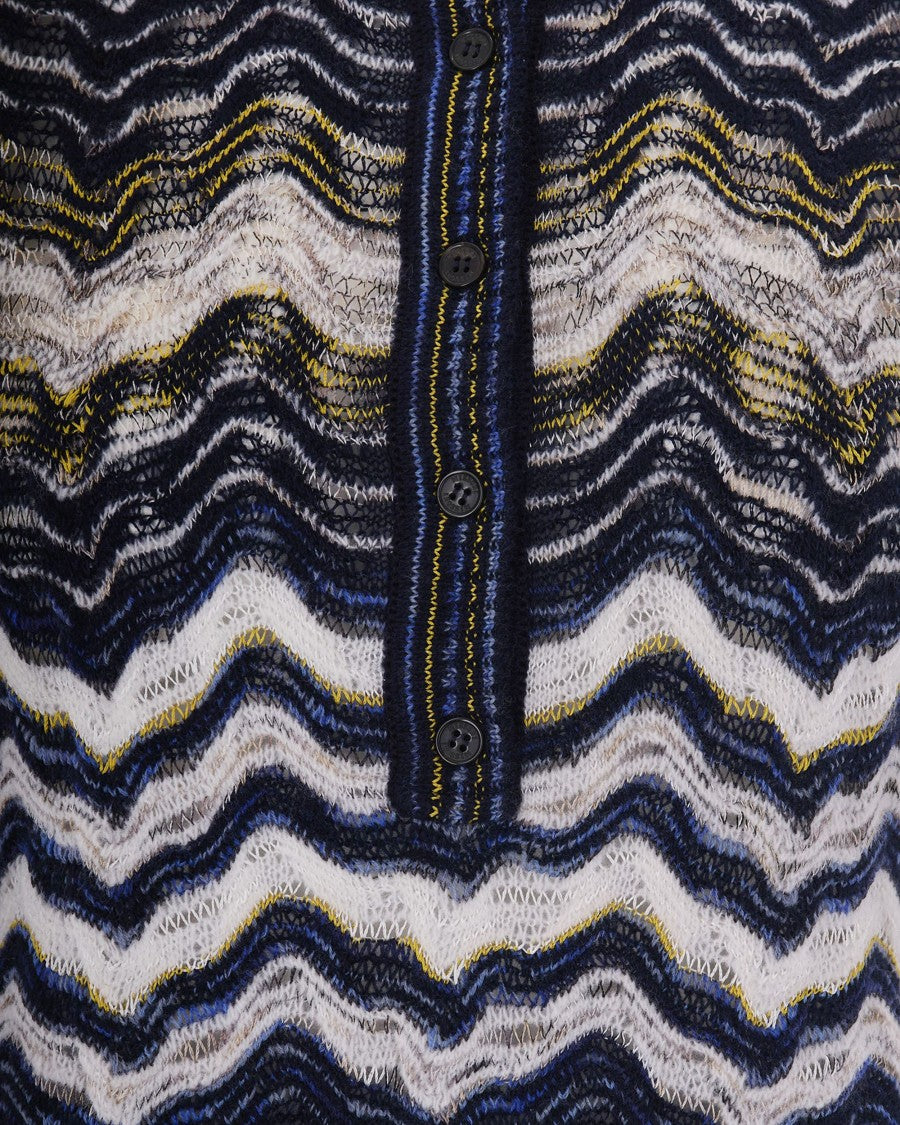 Missoni Mock Neck Knit Top With Multicolored Wavy Pattern