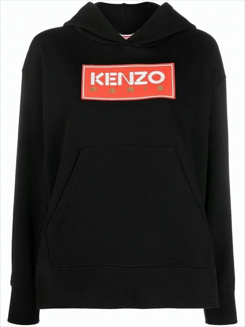 Kenzo Relaxed Fit Black Hoodie With Bold Logo Patch