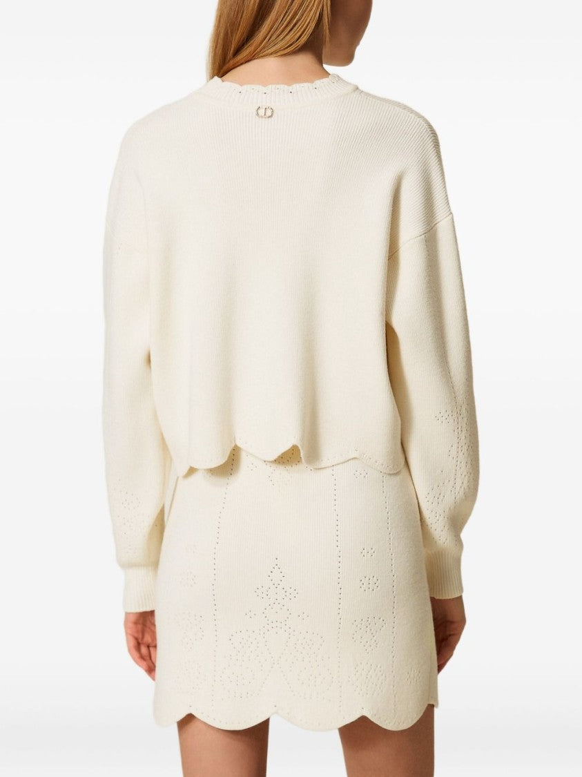 Twin-Set Cropped Sweater With Scalloped Hem