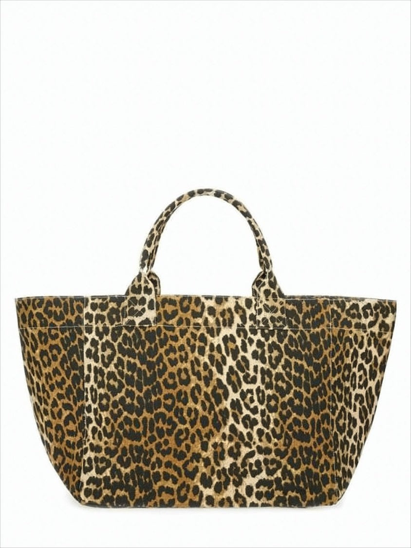 Ganni Trapezoidal Large Shoulder Bag With Leopard Print Design