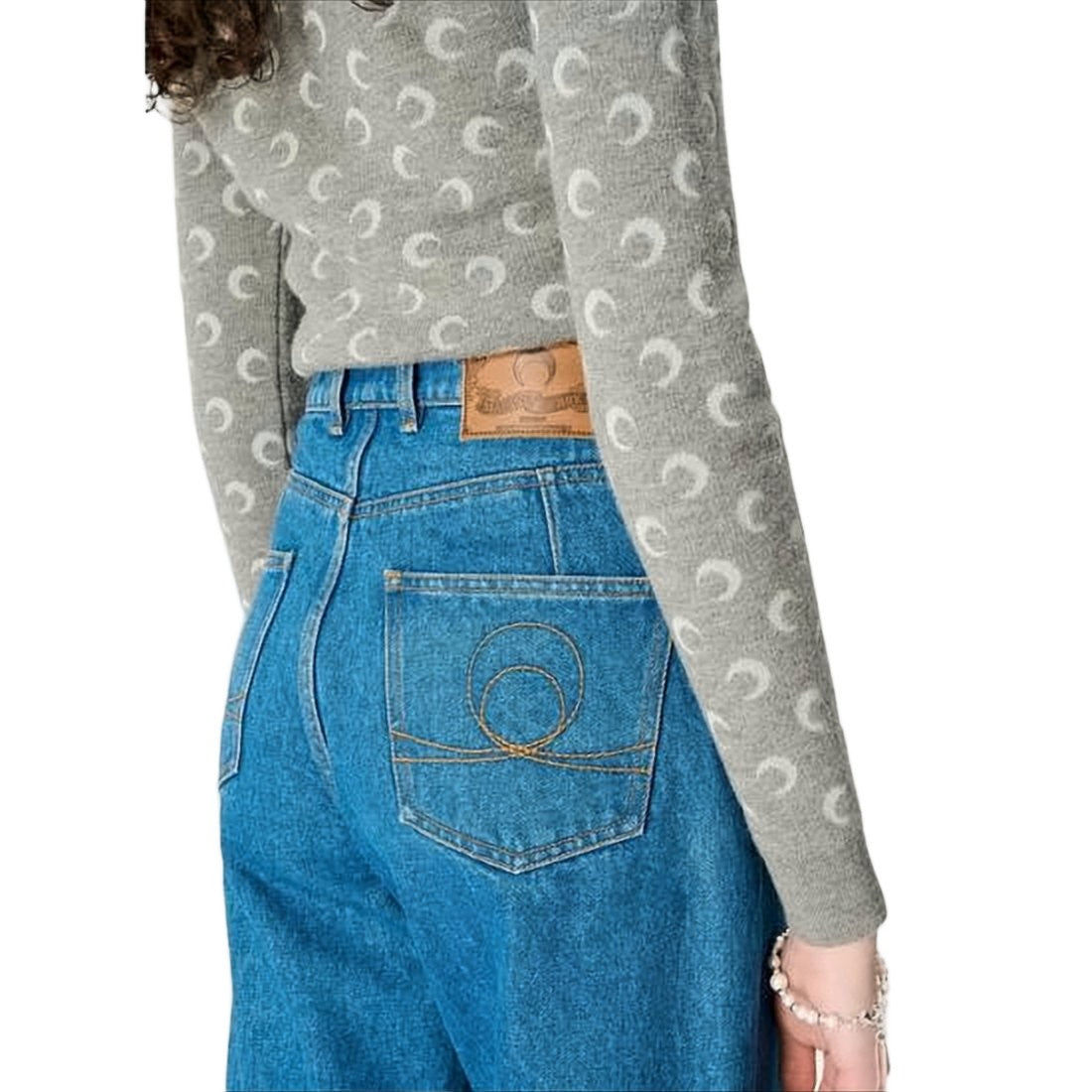 Marine Serre Wide-Leg Denim Trousers With High Waist