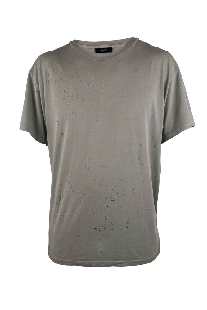 Amiri Light Grey Distressed Cotton T-Shirt