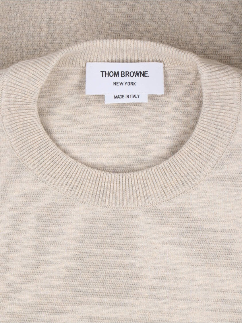 Thom Browne Beige Cotton Crew Neck Sweater With Four-Bar Detail