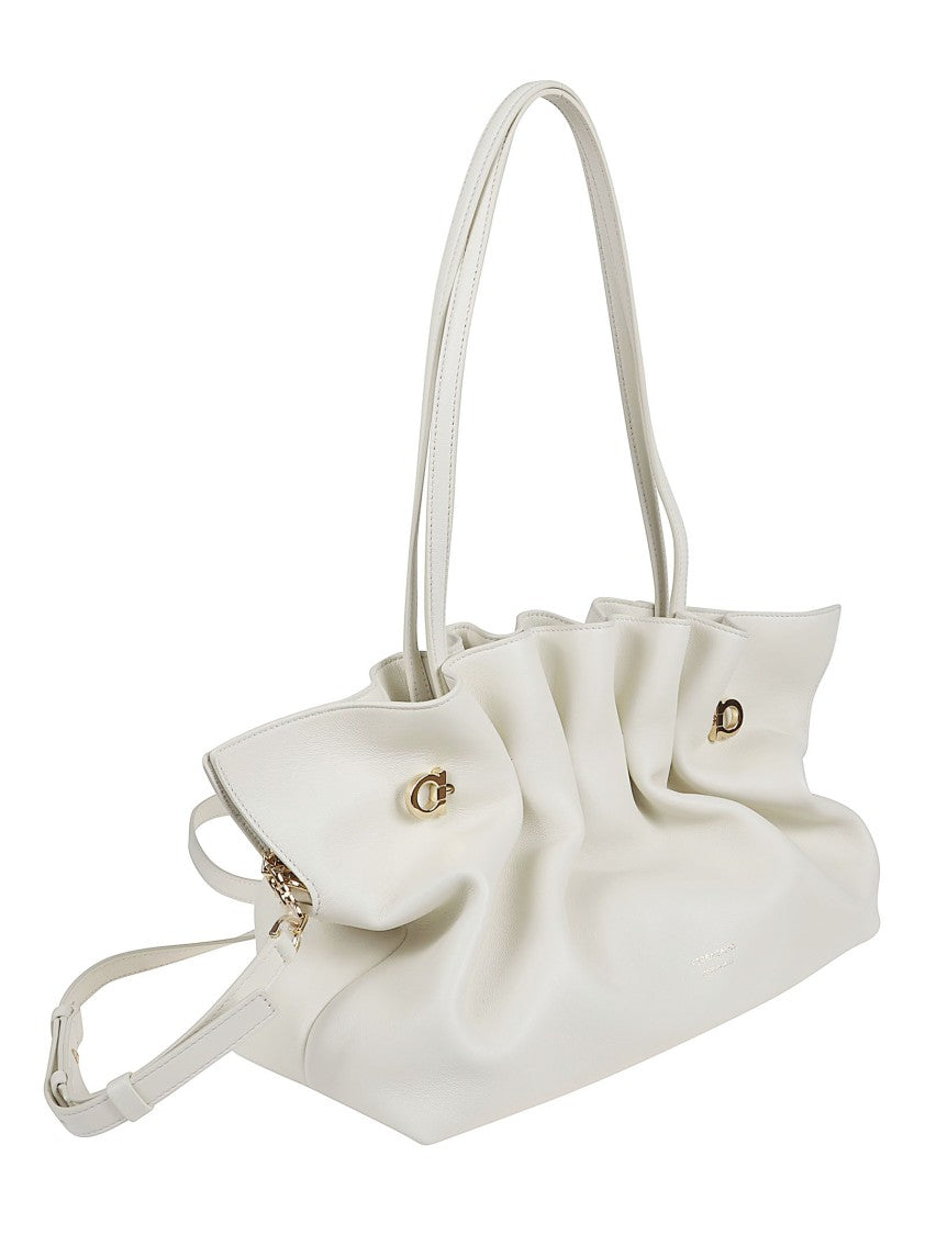 Ferragamo Pleated Lamb Leather Bag With Gancini Hardware