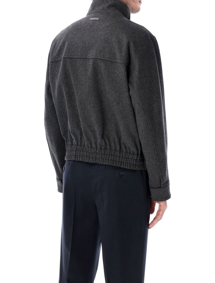 Lardini High-Collar Concealed Closure Wool Bomber Jacket