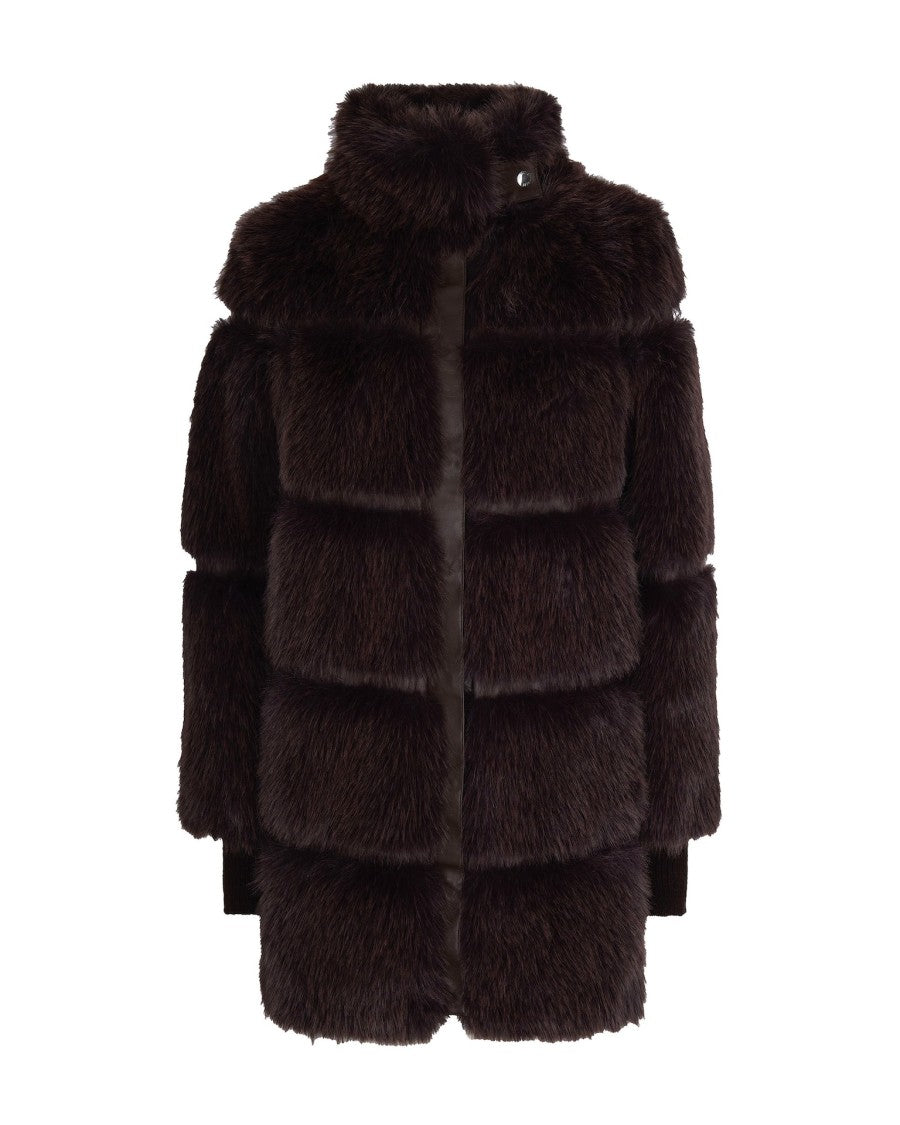 Patrizia Pepe Fluffy Midi Coat In Brown