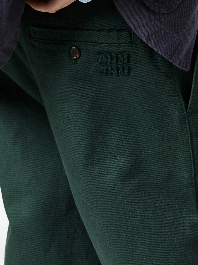 Miu Miu Deep Green Wide-Leg Relaxed Cotton Pants