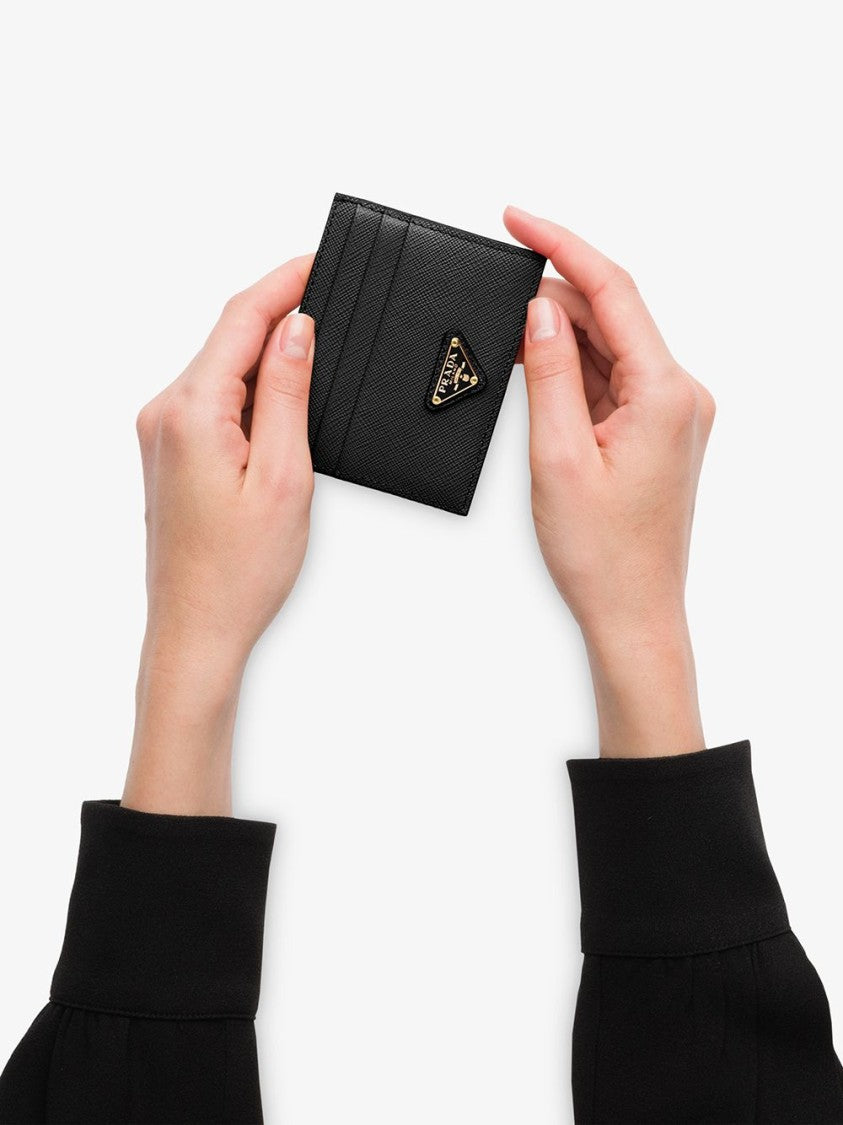 Prada Black Textured Metal Logo Wallet