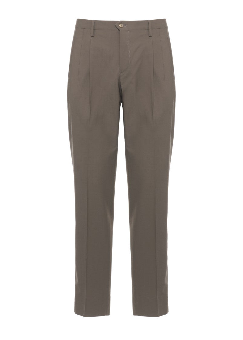 Briglia 1949 Brown Plattis Wool Straight-Leg Pants