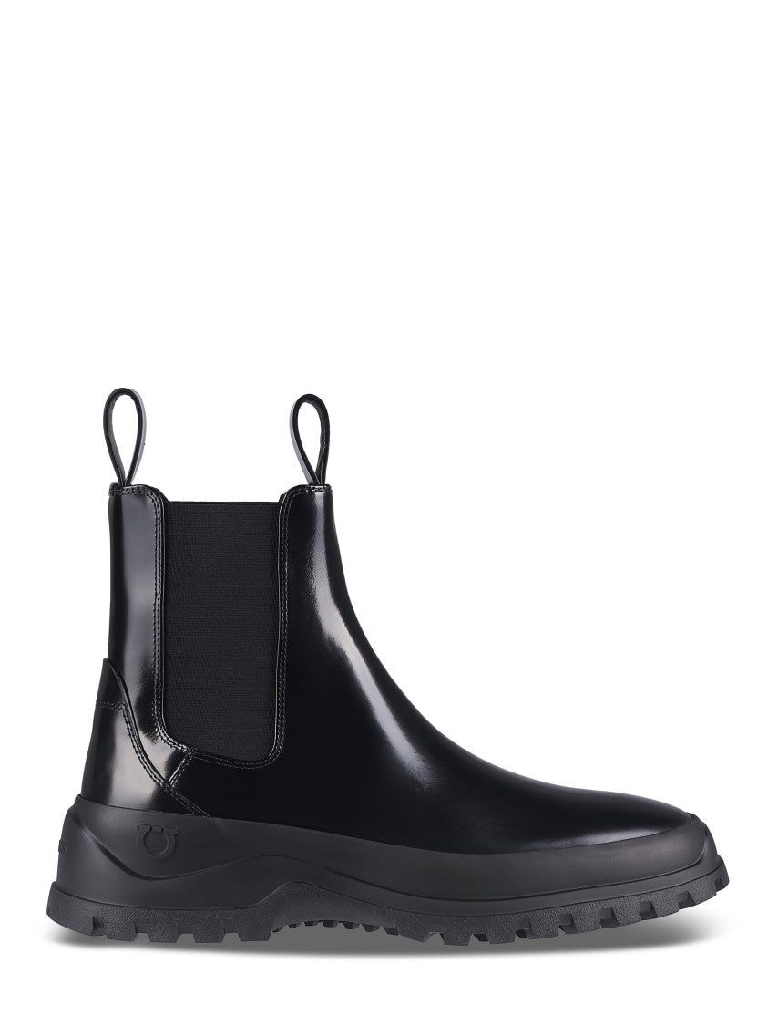 Ferragamo Black Calf Leather Boots With Chunky Rubber Sole