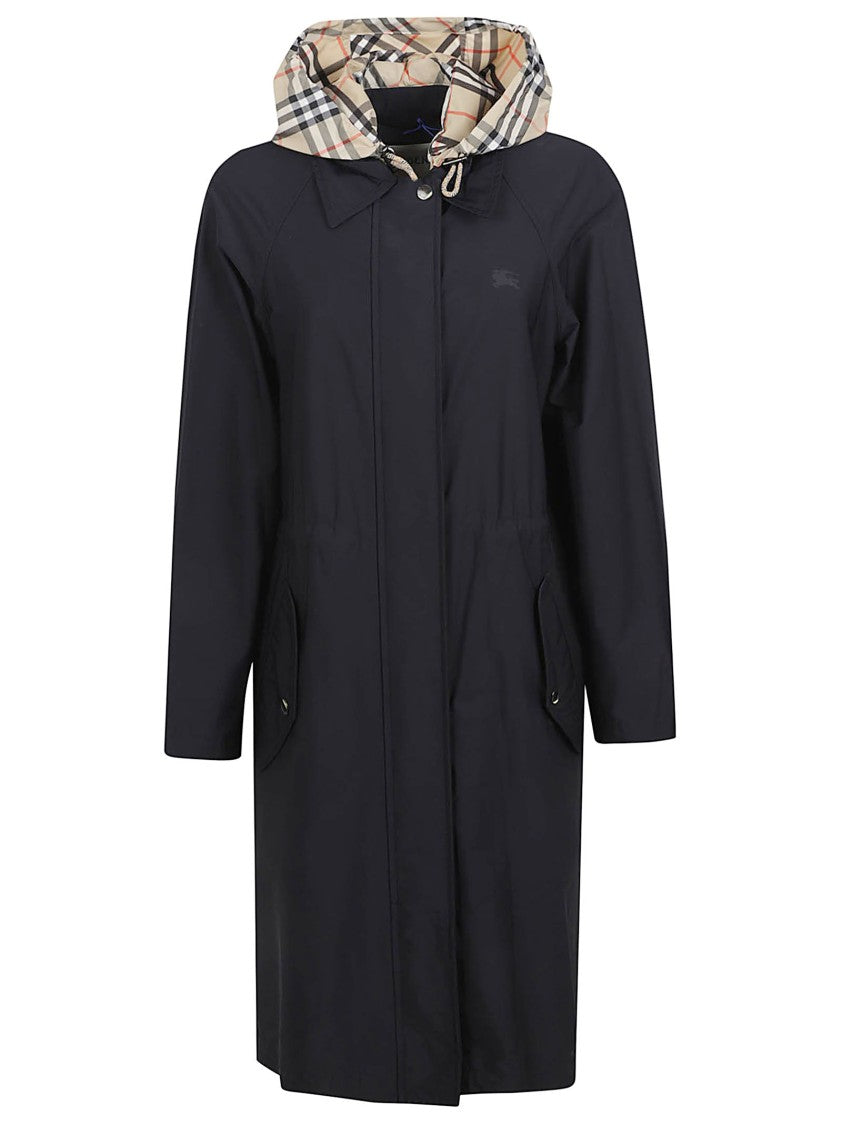 Burberry Nylon Stretch Parka With Equestrian Knight Print And Detachable Hood