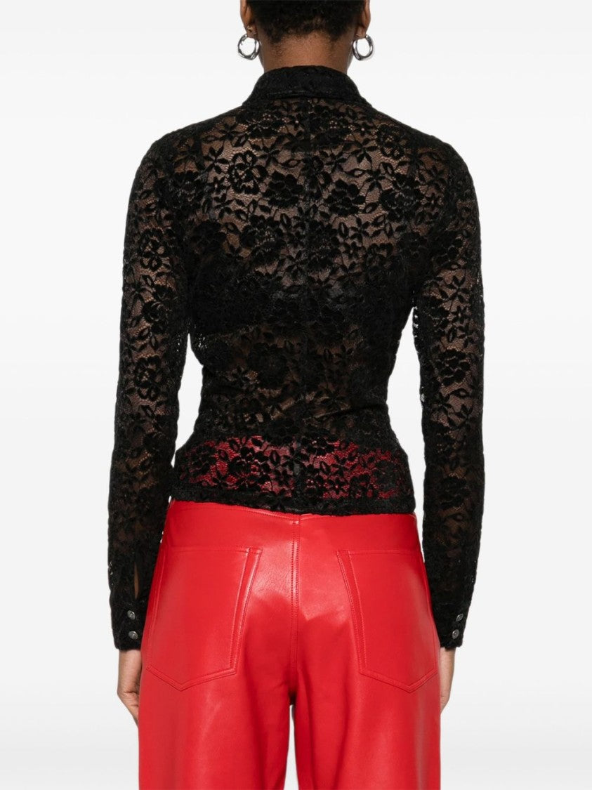 Versace Jeans Couture Sheer Black Lace Fitted Shirt