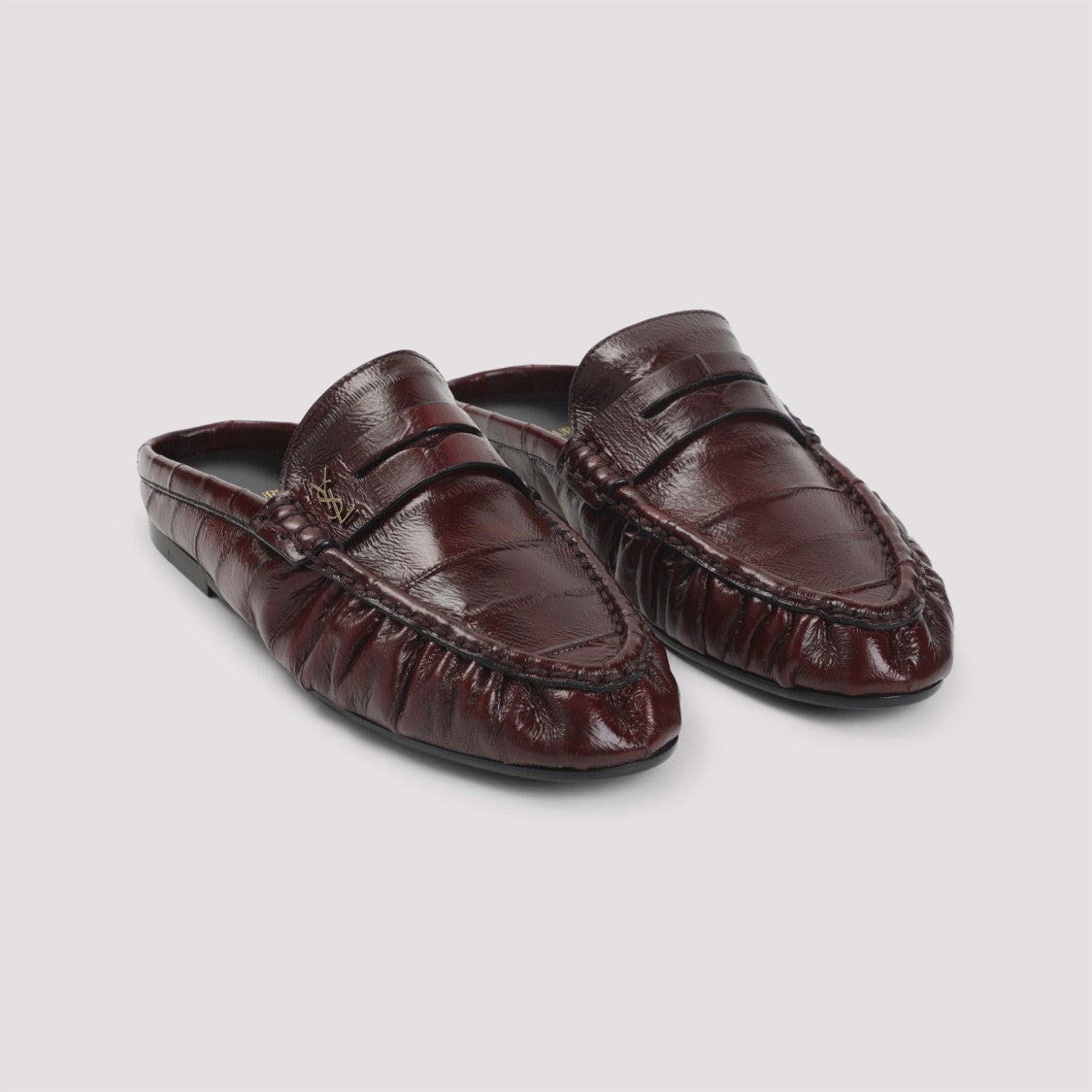 Saint Laurent Burgundy Leather Slip-On Loafers With Subtle Metallic Detail