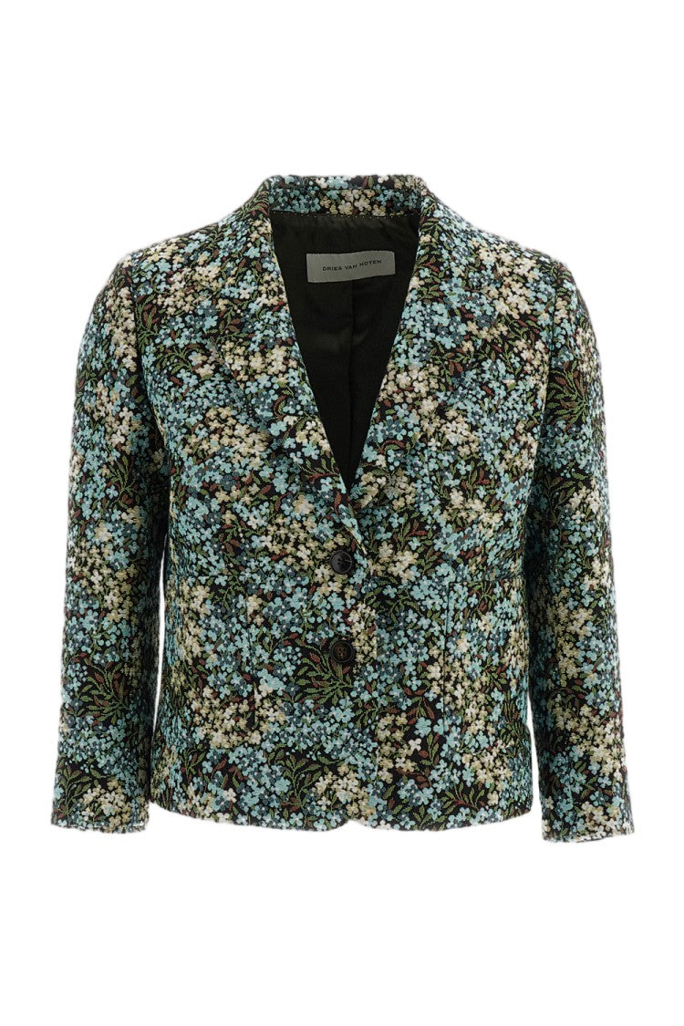 Dries Van Noten Floral Tapestry Jacquard Cropped Flared Jacket
