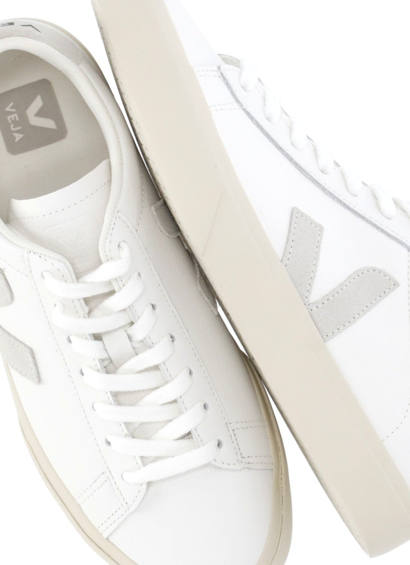 Veja Minimalist White Leather Campo Sneakers With Suede Inserts