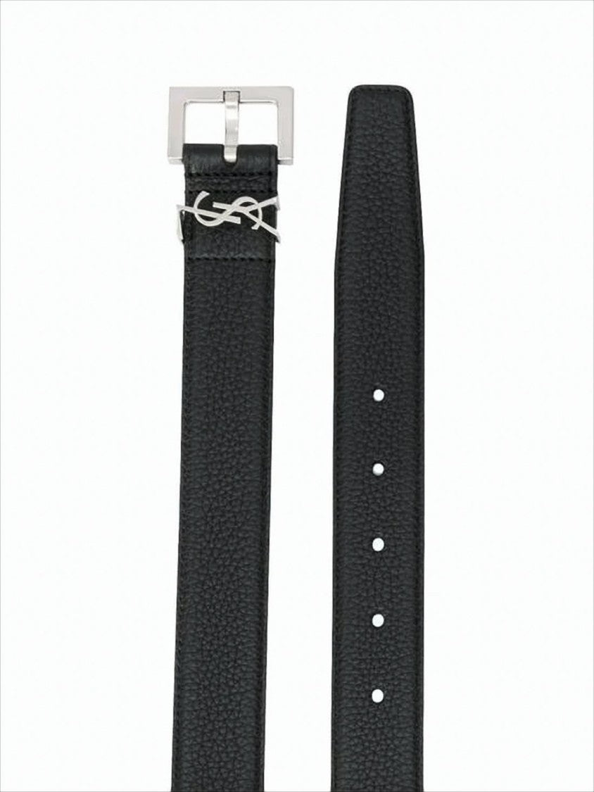 Saint Laurent Fine Grain Leather Belt With Polished Buckle