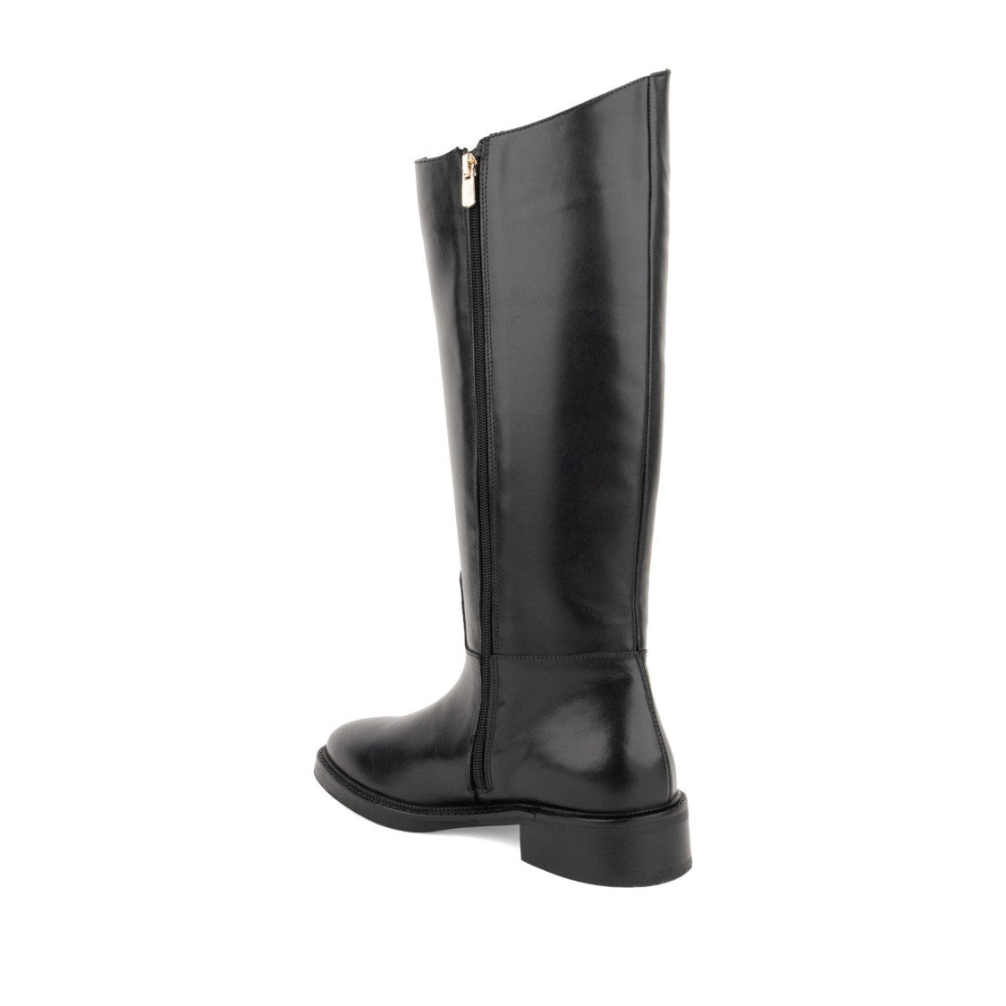 Sergio Moretti Black Decorative Buckle Side Zipper Tall Leather Boots