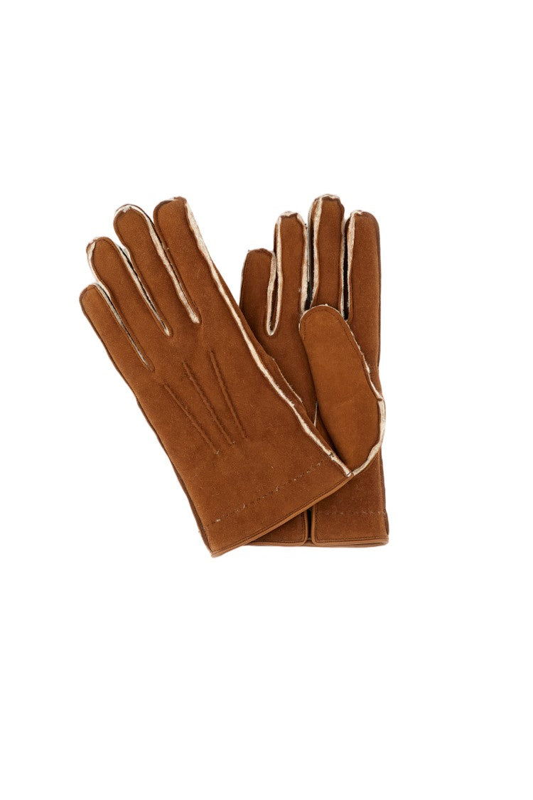 Mario Portolano Suede-Like Brown Gloves With Textured Detailing