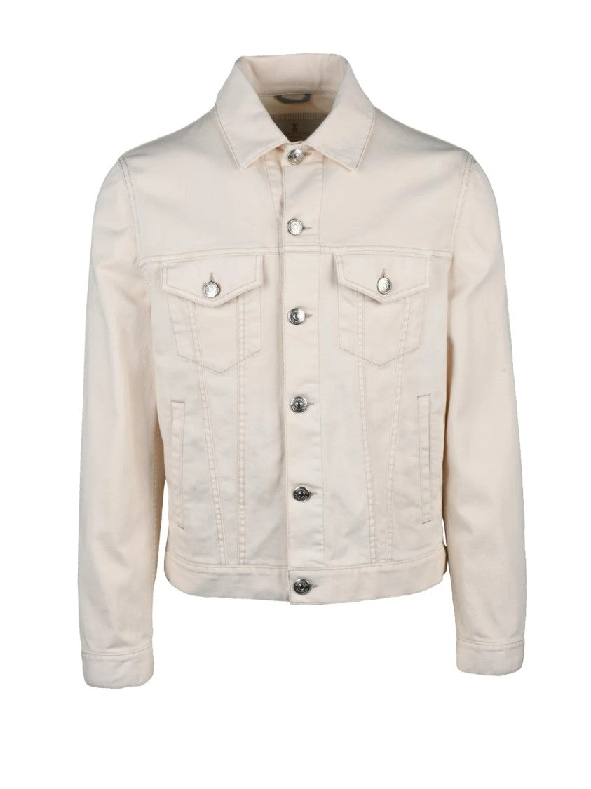 Brunello Cucinelli White Fitted Stretch Denim Jacket