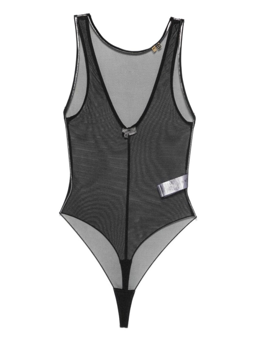 Elisabetta Franchi Sheer Black Bodysuit With Scoop Neckline