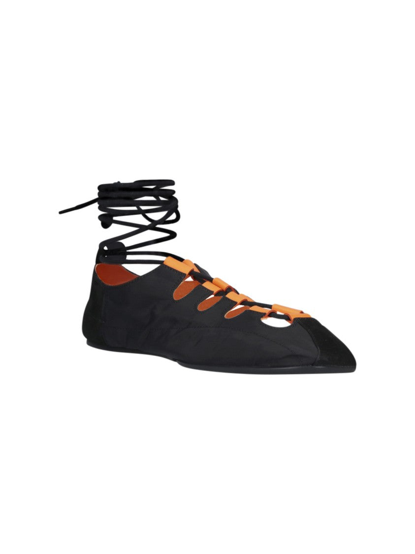 Alaïa Black Pointed Toe Lace-Up Ankle Flats