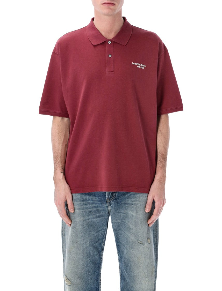 Acne Studios Relaxed Fit Washed Logo Polo In Vintage-Inspired Burgundy