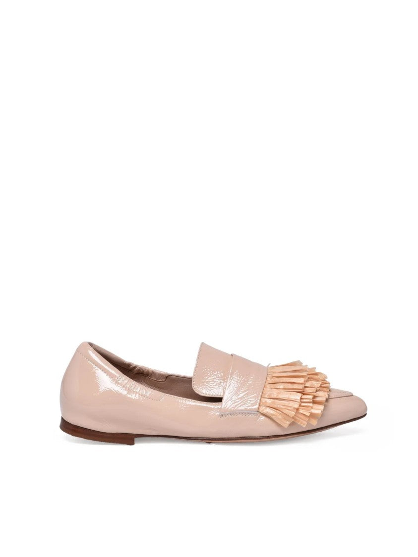 Lorena Paggi Beige Patent Leather Fringe Loafers