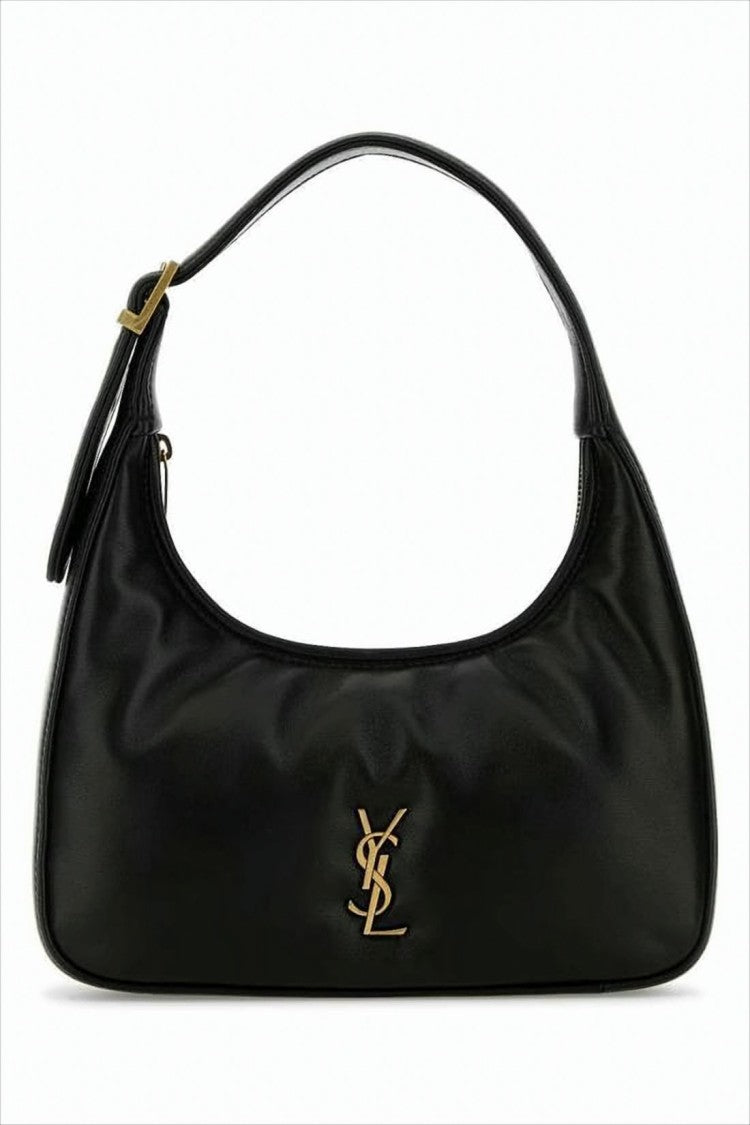 Saint Laurent Curved Lambskin Shoulder Bag With Distinctive Ysl Logo