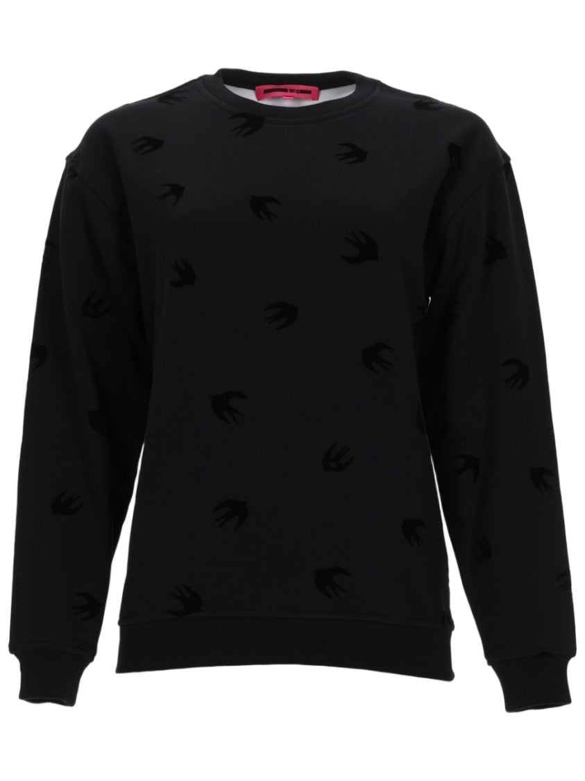 Alexander Mcqueen Relaxed Fit Black Sweatshirt With Tonal Bird Motifs