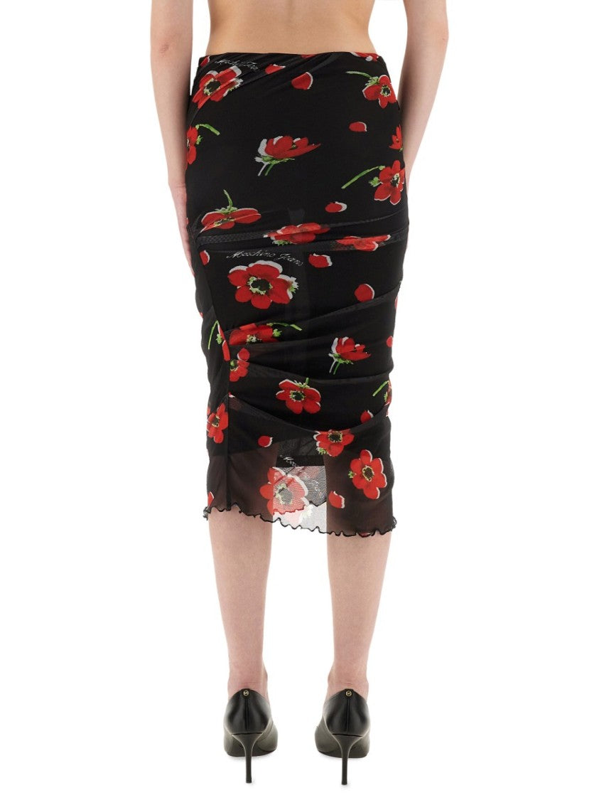 Moschino Scalloped Hem Floral Mesh Midi Skirt