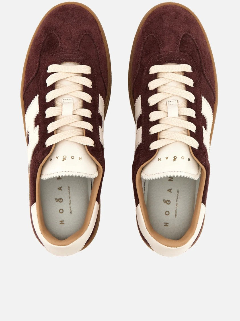 Hogan Burgundy Suede Sneakers With White Leather Accents And Gum Rubber Sole