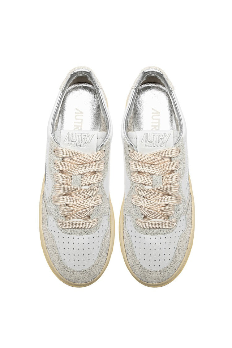 Autry Women’S Platform Bimaterial Leather And Rhinestone Sneakers
