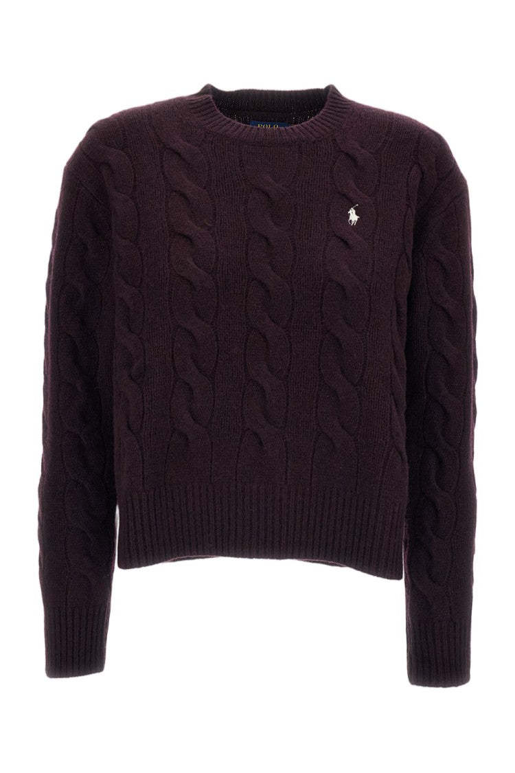 Polo Ralph Lauren Brown Cable-Knit Wool-Cashmere Blend Crewneck Sweater